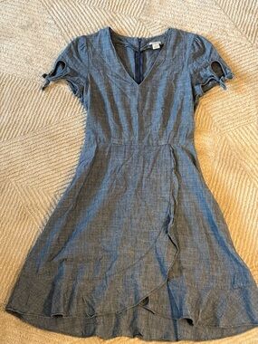 J. Crew Chambray Wrap-Style Midi Dress in Denim Blue